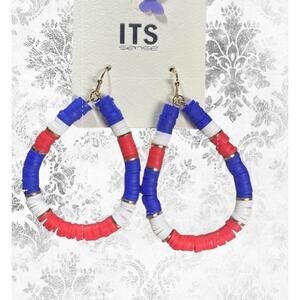 Patriotic Red White Blue Heishi Hoop Earrings Nickel Free NWT